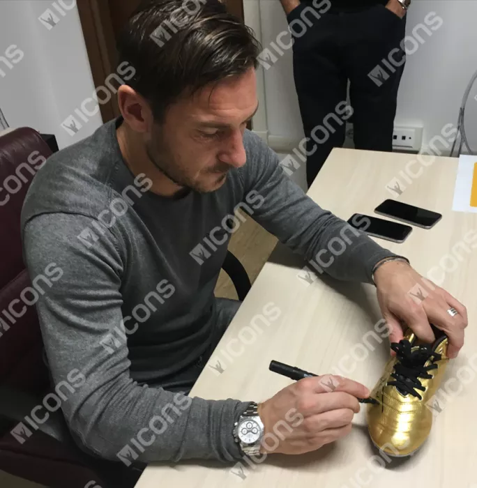 Icons Francesco Totti Signed Gold Nike Tiempo Boot In Acrylic Case: Totti X Roma Limited Edition