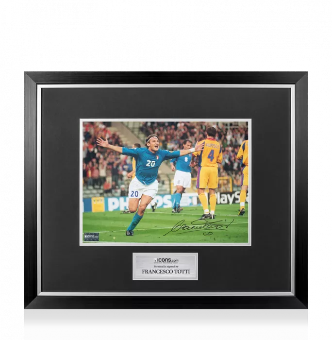 icons Francesco Totti Signed Italy Photo In Premium Photo Frame: UEFA EURO 2000 Goal vs Romania