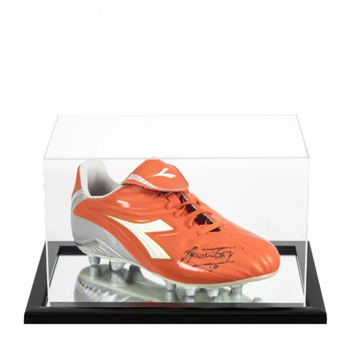 Icons Francesco Totti Signed Orange Diadora Boot In Acrylic Case