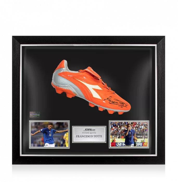Icons Francesco Totti Signed Orange Diadora Boot In Bubble Frame: Option 1