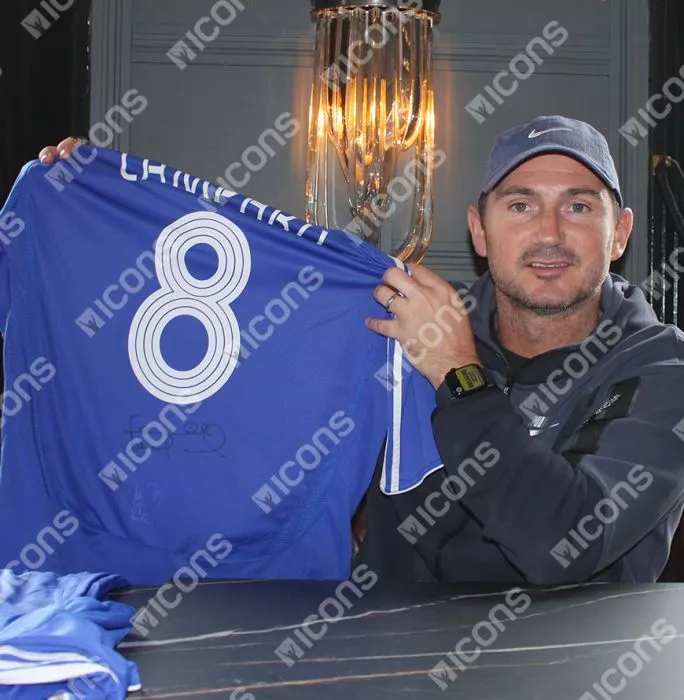 Icons Frank Lampard Back Signed Chelsea 2007-08 Home Shirt With Striped Style Numbers (Signed Under Number)