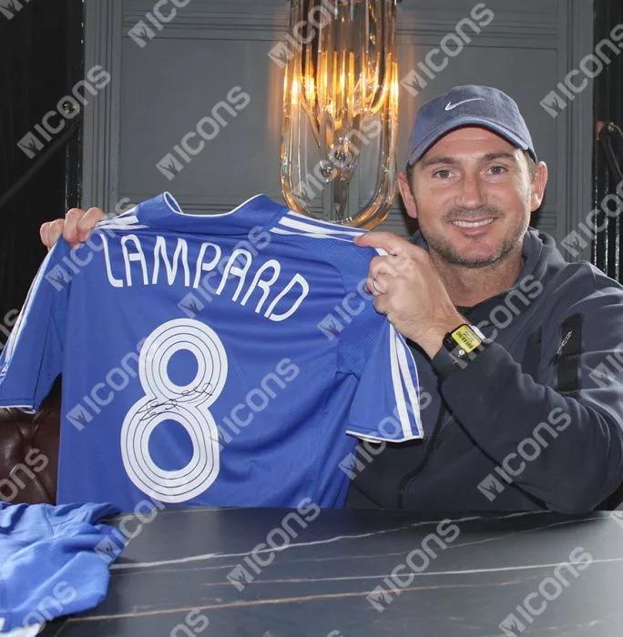 Icons Frank Lampard Back Signed Chelsea 2007-08 Home Shirt With Striped Style Numbers