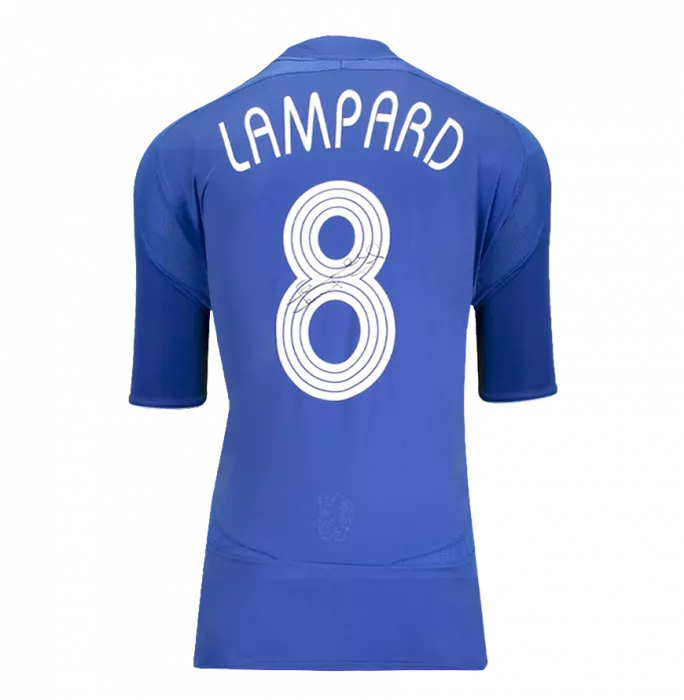 icons Frank Lampard Back Signed Chelsea 2007-08 Home Shirt with Striped Style Numbers