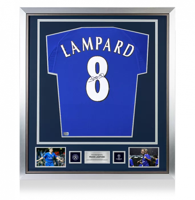 Icons Frank Lampard Official UEFA Champions League Back Signed And Framed Chelsea 2000 Home Shirt