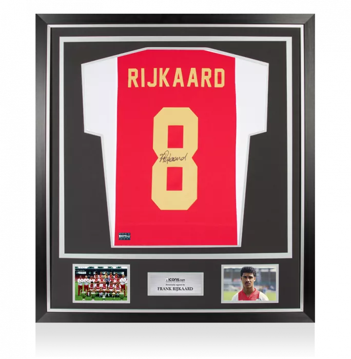 icons Frank Rijkaard Back Signed Modern Ajax Home Shirt with Fan Style Numbers In Classic Frame