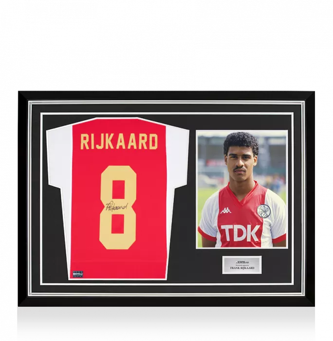 icons Frank Rijkaard Back Signed Modern Ajax Home Shirt with Fan Style Numbers In Hero Frame: Option 1