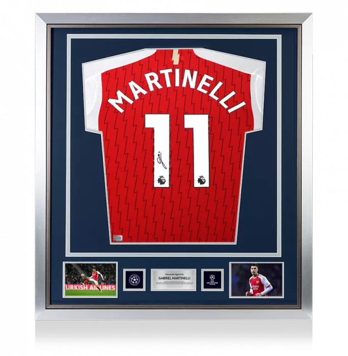 Icons Gabriel Martinelli Official UEFA Champions League Back Signed And Framed Arsenal 2024-25 Home Shirt