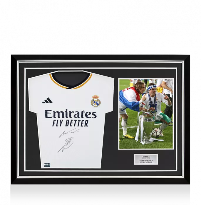 icons Gareth Bale and Luka Modric Dual Signed Real Madrid 2023-24 Home Shirt In Hero Frame: Option 1