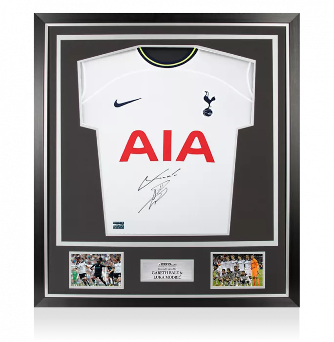 icons Gareth Bale and Luka Modric Dual Signed Tottenham Hotspur 2022-23 Home Shirt In Classic Frame