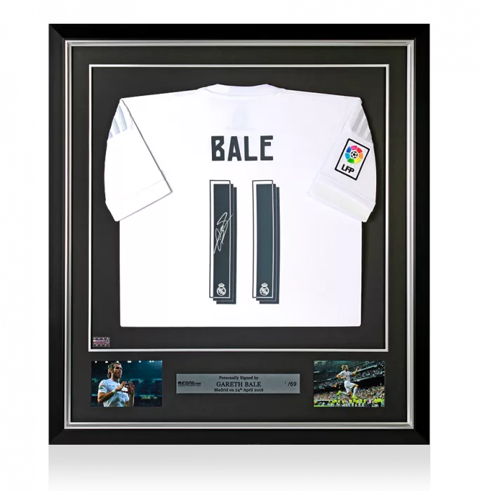 icons Gareth Bale Back Signed and Framed Real Madrid 2015-16 Home Shirt