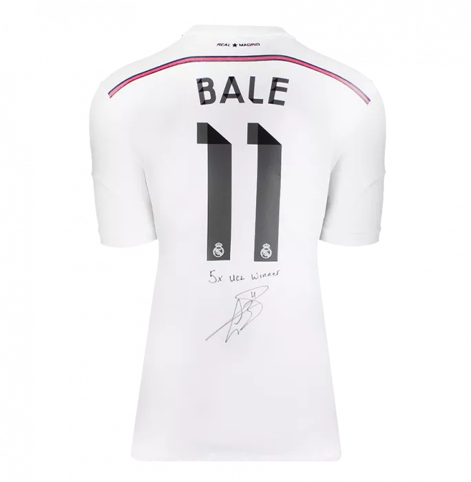 Icons Gareth Bale Back Signed Real Madrid 2014-15 Home Shirt - "5x UCL Winner" Inscription In Hero Frame: Option 1