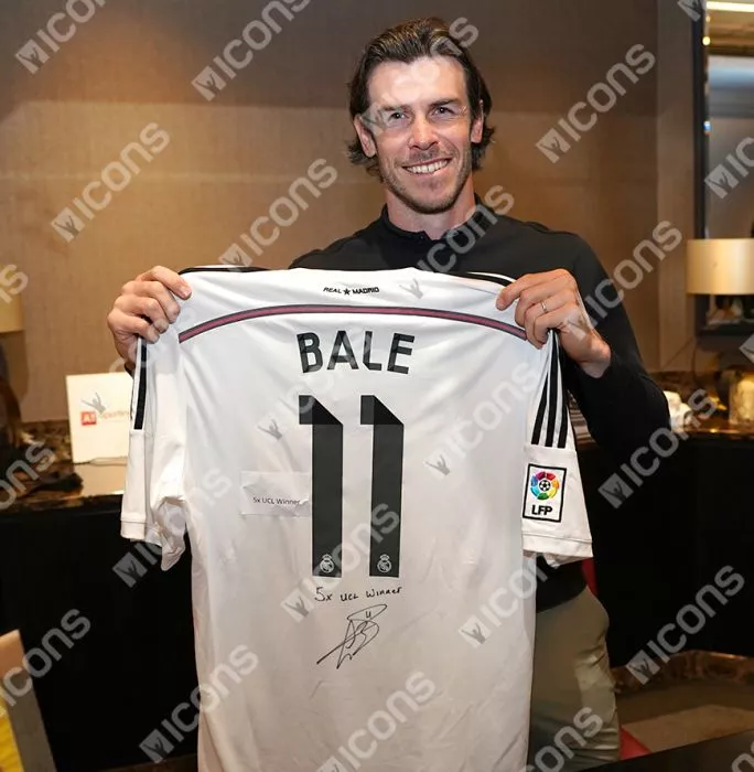 Icons Gareth Bale Back Signed Real Madrid 2014-15 Home Shirt - "5x UCL Winner" Inscription In Hero Frame: Option 1