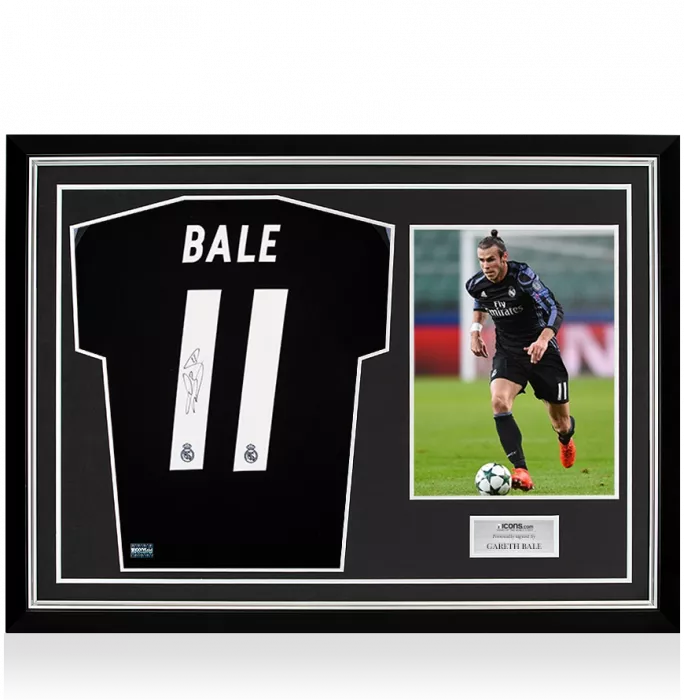 icons Gareth Bale Back Signed Real Madrid 2016-17 Away Shirt In Hero Frame: Option 1