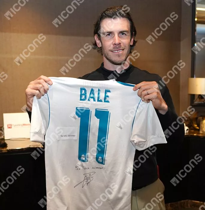 Icons Gareth Bale Back Signed Real Madrid 2017-18 Home Shirt - "5x UCL Winner" Inscription