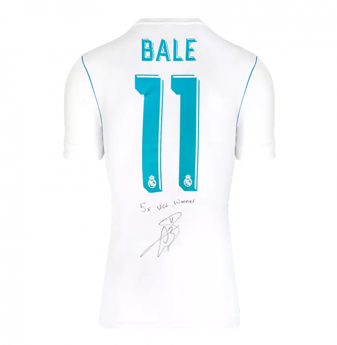 icons Gareth Bale Back Signed Real Madrid 2017-18 Home Shirt - "5x UCL Winner" Inscription