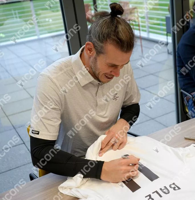 Icons Gareth Bale Back Signed Real Madrid 2018-19 Home Shirt With Fan Style Number