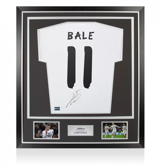 icons Gareth Bale Back Signed Real Madrid Modern Home Shirt with Fan Style Numbers In Classic Frame