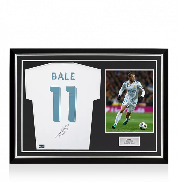 icons Gareth Bale Back Signed Real Madrid Modern Home Shirt with Fan Style Numbers In Hero Frame: Option 1