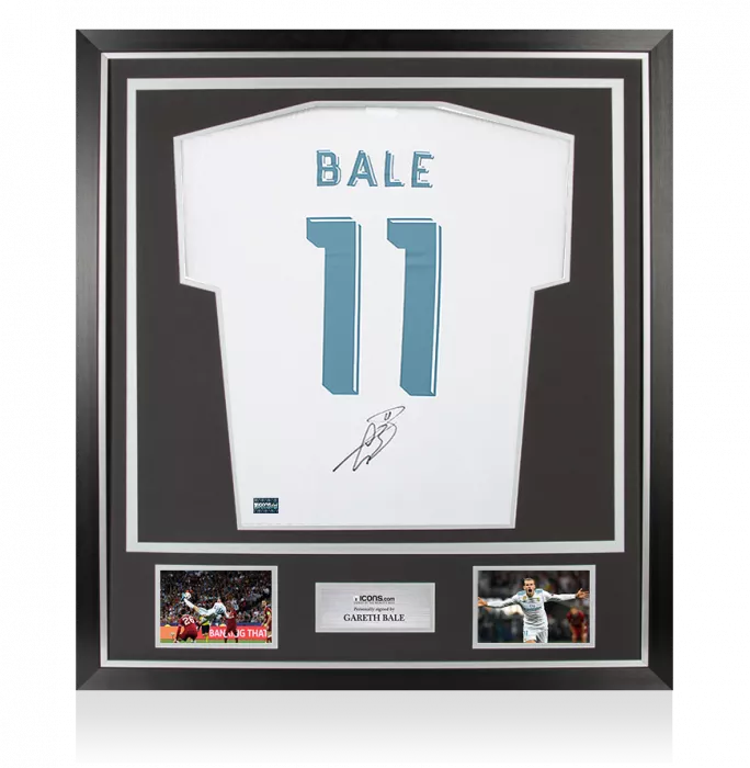 icons Gareth Bale Back Signed Real Madrid Modern Home Shirt with Fan Style Numbers In Classic Frame