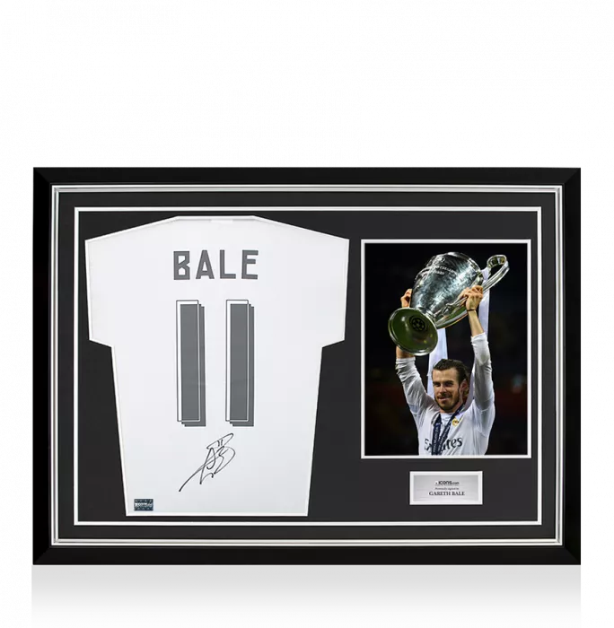 icons Gareth Bale Back Signed Real Madrid Modern Home Shirt with Fan Style Numbers In Hero Frame: Option 1