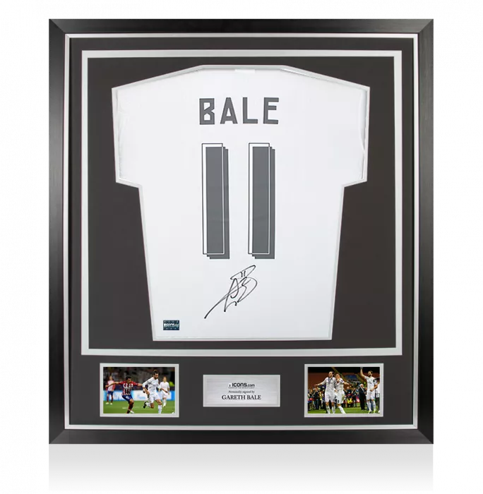 icons Gareth Bale Back Signed Real Madrid Modern Home Shirt with Fan Style Numbers In Classic Frame