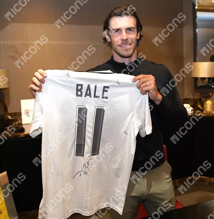 Icons Gareth Bale Back Signed Real Madrid Modern Home Shirt With Fan Style Numbers In Deluxe Packaging