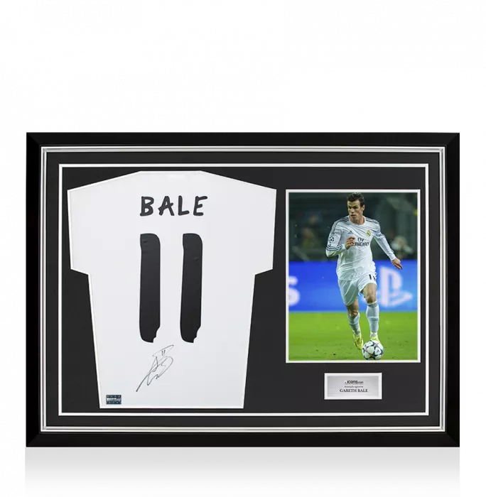 icons Gareth Bale Back Signed Real Madrid Modern Home Shirt with Fan Style Numbers In Hero Frame: Option 1