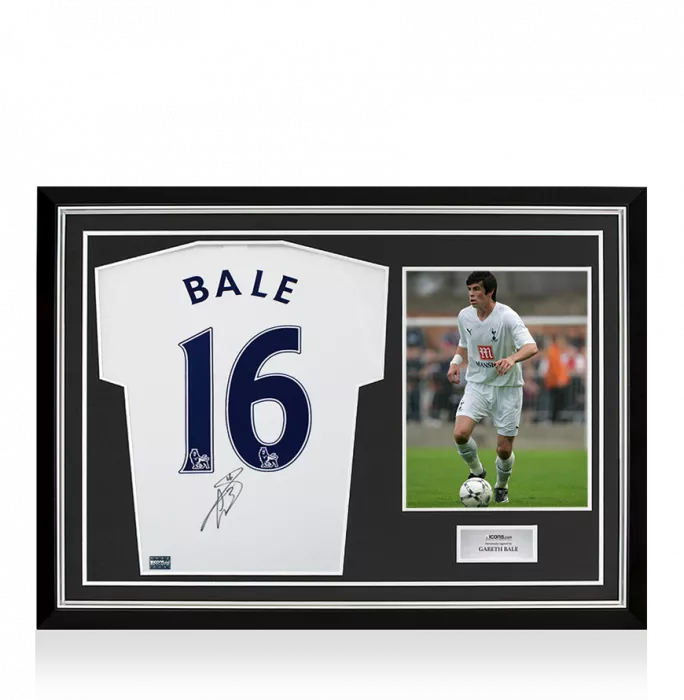 icons Gareth Bale Back Signed Tottenham Hotspur 2007-08 Home Shirt In Hero Frame: Option 1