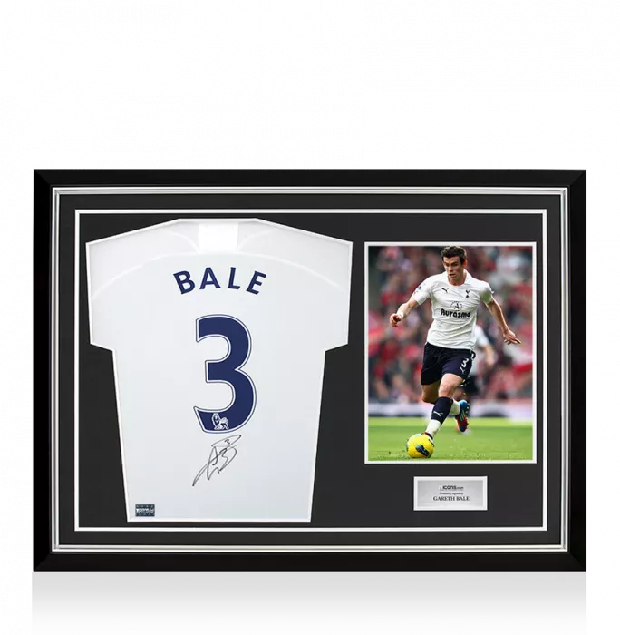icons Gareth Bale Back Signed Tottenham Hotspur 2011-12 Home Shirt In Hero Frame: Option 1
