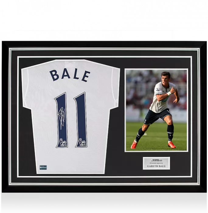 icons Gareth Bale Back Signed Tottenham Hotspur 2013-14 Home Shirt In Hero Frame: Option 1
