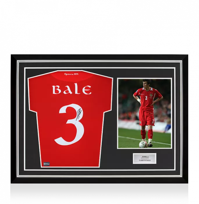 icons Gareth Bale Back Signed Wales 2006-07 Home Shirt In Hero Frame: Option 1