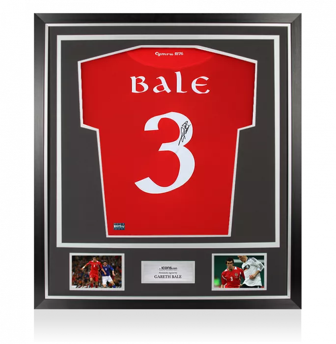 icons Gareth Bale Back Signed Wales 2006-07 Home Shirt In Classic Frame