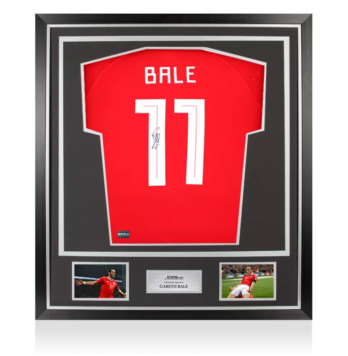 icons Gareth Bale Back Signed Wales 2010-11 Home Shirt with Fan Style Numbers In Classic Frame