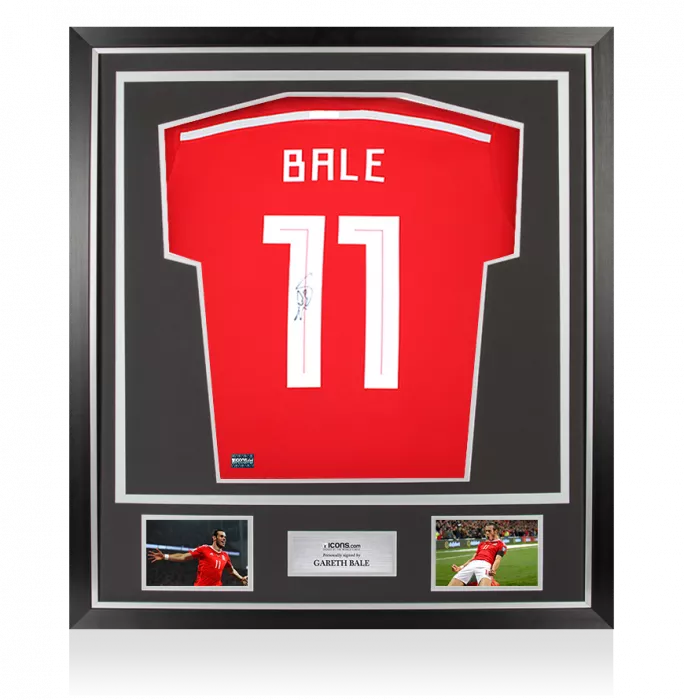 icons Gareth Bale Back Signed Wales 2013-15 Home Shirt In Classic Frame