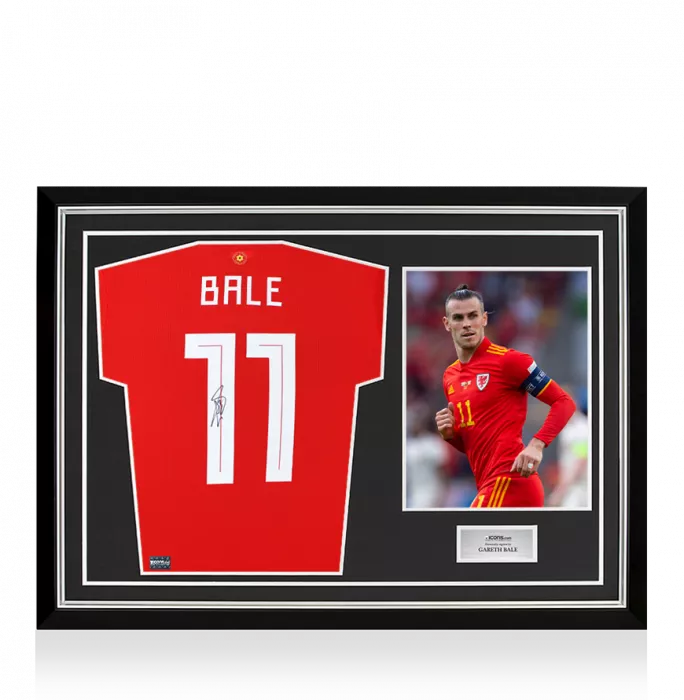 icons Gareth Bale Back Signed Wales 2020-21 Home Shirt In Hero Frame: Option 1