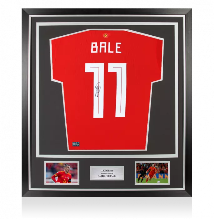 icons Gareth Bale Back Signed Wales 2020-21 Home Shirt In Classic Frame