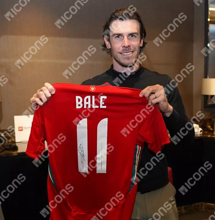 Icons Gareth Bale Back Signed Wales 2024 Home Shirt In Classic Frame