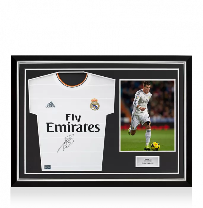 icons Gareth Bale Front Signed Real Madrid 2013-14 Home Shirt In Hero Frame: Option 1