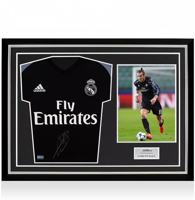 icons Gareth Bale Front Signed Real Madrid 2016-17 Away Shirt In Hero Frame: Option 1