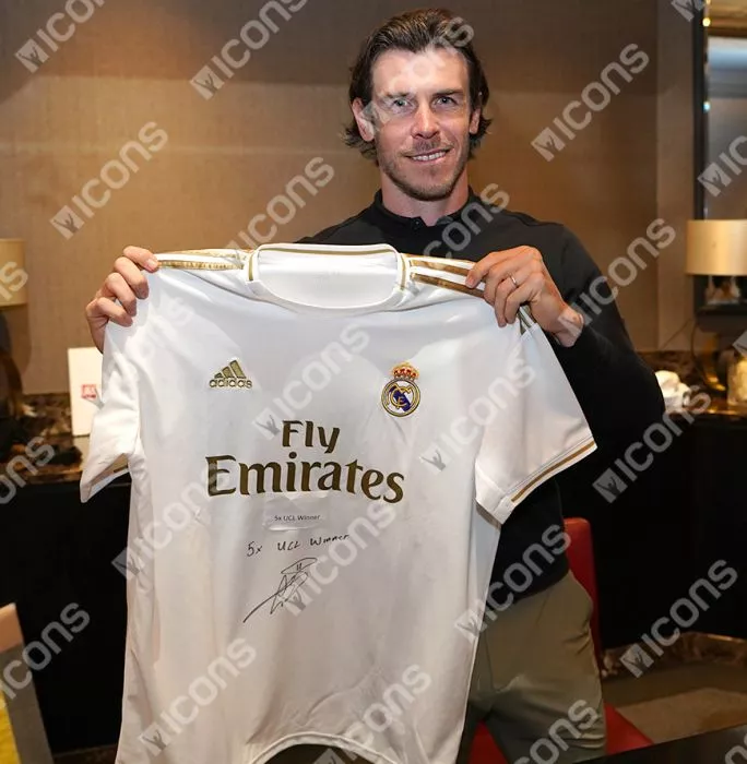 Icons Gareth Bale Front Signed Real Madrid 2019-20 Home Shirt - "5x UCL Winner" Inscription In Classic Frame