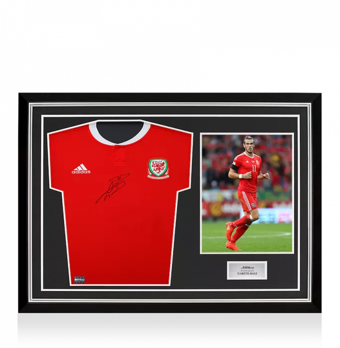 icons Gareth Bale Front Signed Wales 2017-18 Home Shirt In Hero Frame: Option 1