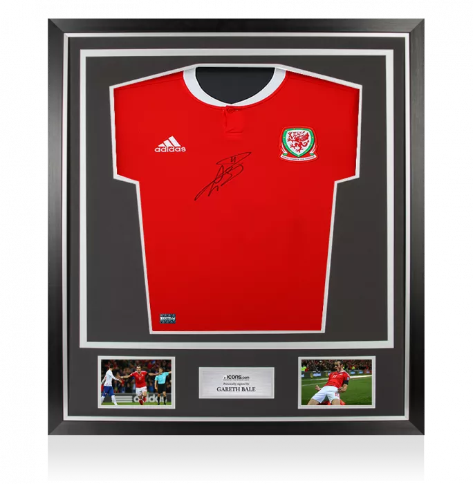 icons Gareth Bale Front Signed Wales 2017-18 Home Shirt In Classic Frame