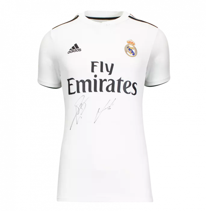 icons Gareth Bale & Luka Modric Front Signed Real Madrid 2018-19 Home Shirt