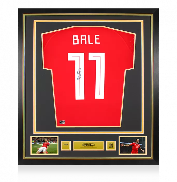 icons Gareth Bale Official 2010 FIFA World Cup™ Back Signed and Framed Wales 2010-11 Home Shirt with Fan Style Numbers
