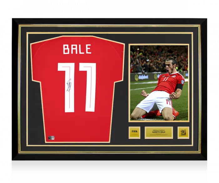 icons Gareth Bale Official 2010 FIFA World Cup™ Back Signed and Hero Framed Wales 2010-11 Home Shirt with Fan Style Numbers