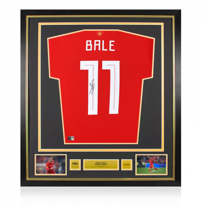 icons Gareth Bale Official FIFA World Cup™ Back Signed and Framed Wales 2020-21 Home Shirt