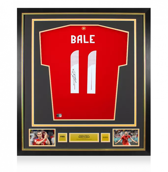 icons Gareth Bale Official FIFA World Cup™ Back Signed and Framed Wales 2024 Home Shirt