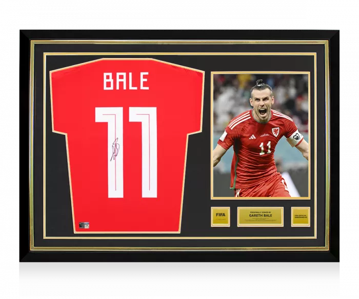 icons Gareth Bale Official FIFA World Cup™ Back Signed and Hero Framed Modern Wales Home Shirt