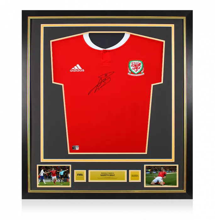 icons Gareth Bale Official FIFA World Cup™ Front Signed and Framed Wales 2017-18 Home Shirt