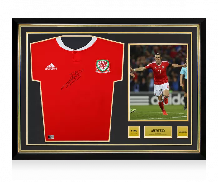 icons Gareth Bale Official FIFA World Cup™ Front Signed and Hero Framed Wales 2017-18 Home Shirt